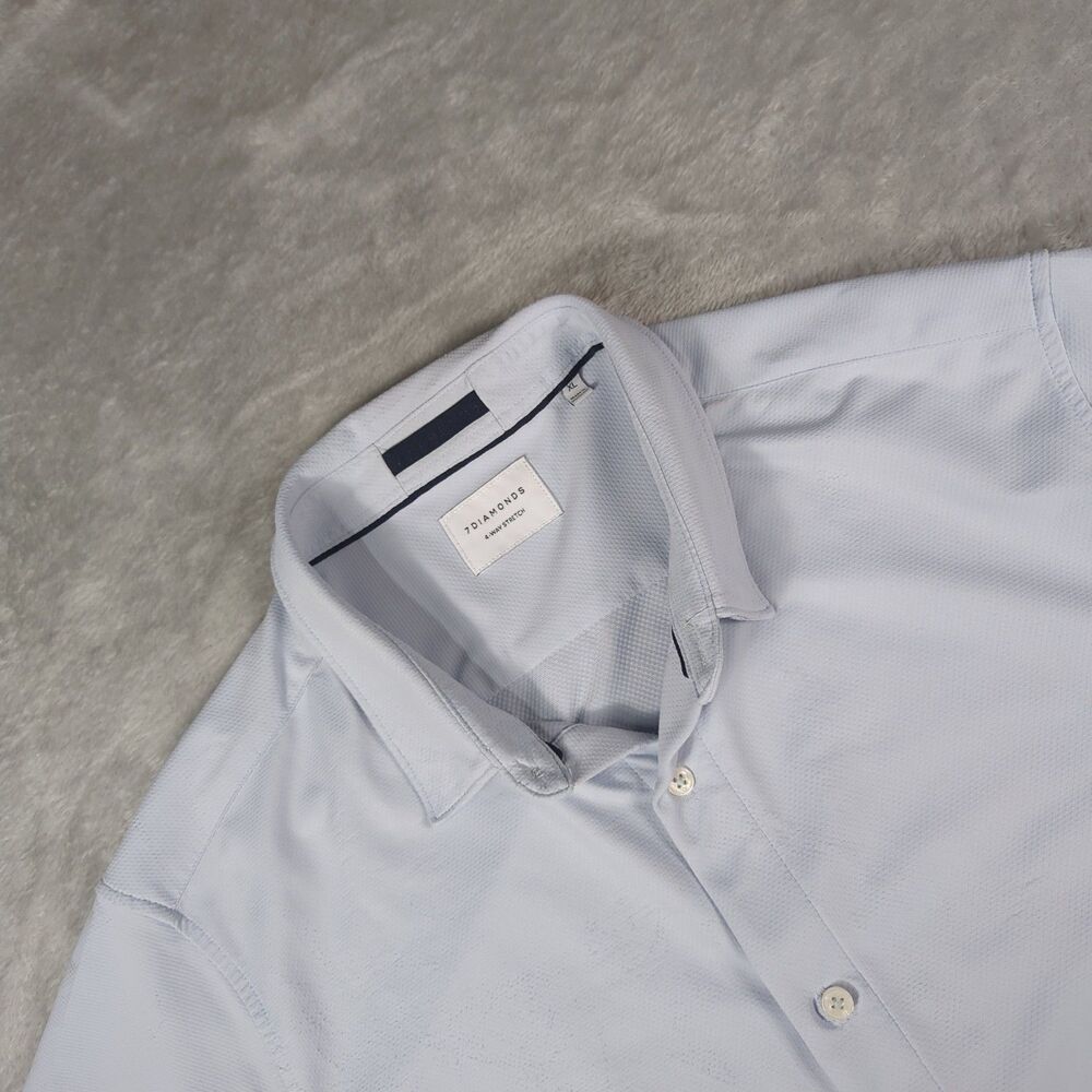 7 Diamonds Mens XL Short Sleeve Button Down Shirt Blue 4-Way Stretch